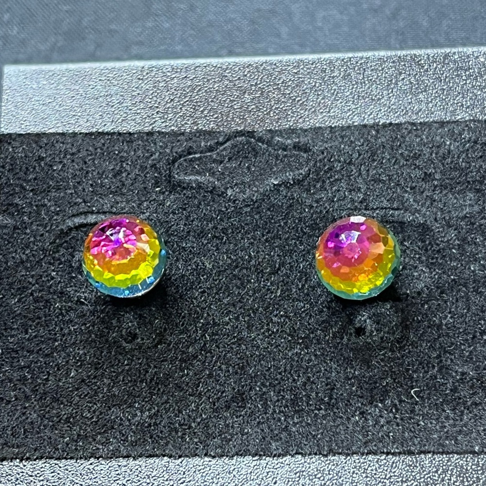 Rainbow Crystal Ball Stud Earrings